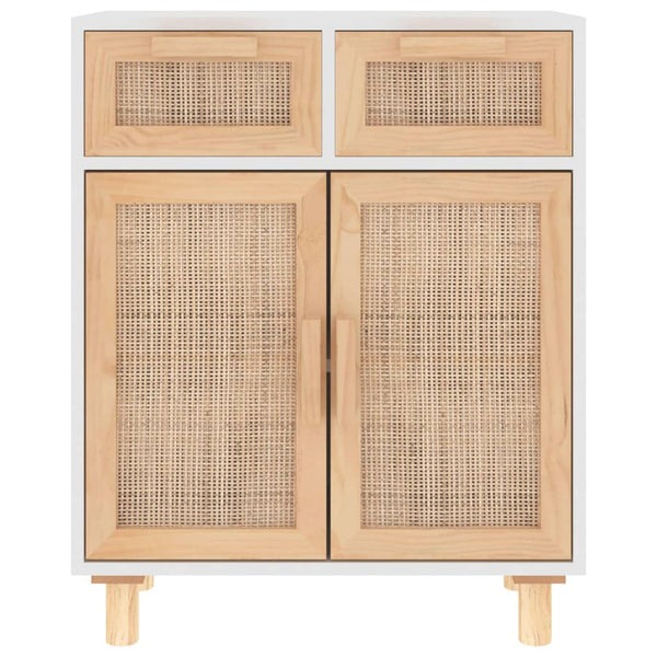 Sideboard White 60X30x75 Cm Solid Wood Pine And Natural Rattan Sideboards & Buffets