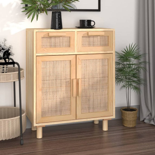 Sideboard Brown 60X30x75 Cm Solid Wood Pine And Natural Rattan Sideboards & Buffets