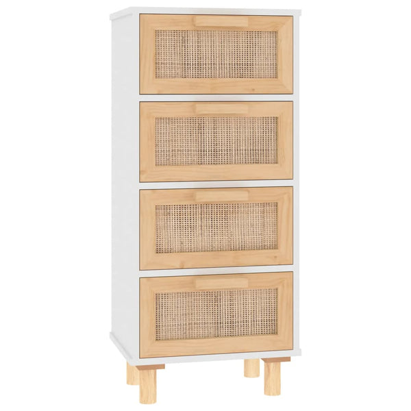 Sideboard White 40X30x90 Cm Solid Wood Pine And Natural Rattan Sideboards & Buffets