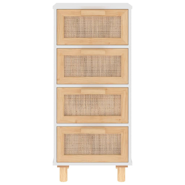 Sideboard White 40X30x90 Cm Solid Wood Pine And Natural Rattan Sideboards & Buffets