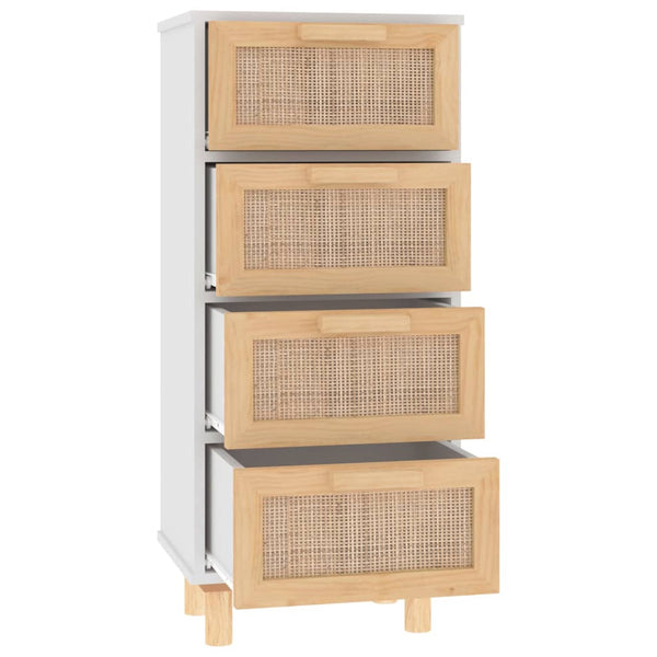 Sideboard White 40X30x90 Cm Solid Wood Pine And Natural Rattan Sideboards & Buffets