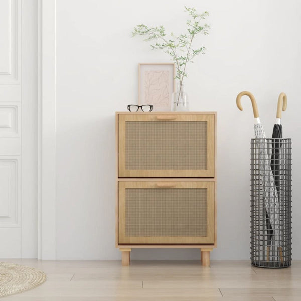 Shoe Cabinets Shoe Cabinet Brown 52X25x80 Cm Engineered Wood And Natural Rattan