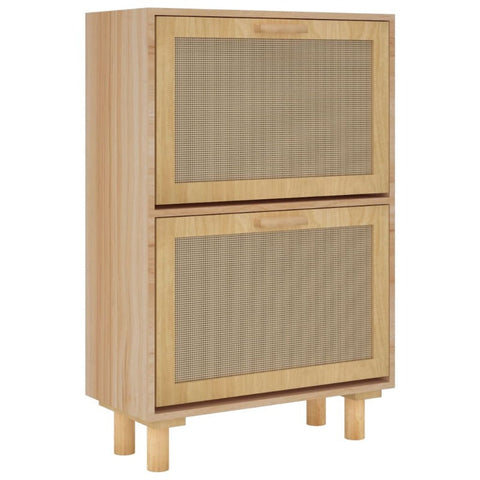 Shoe Cabinet Brown 52X25x80 Cm Engineered Wood And Natural Rattan Shoe Cabinets