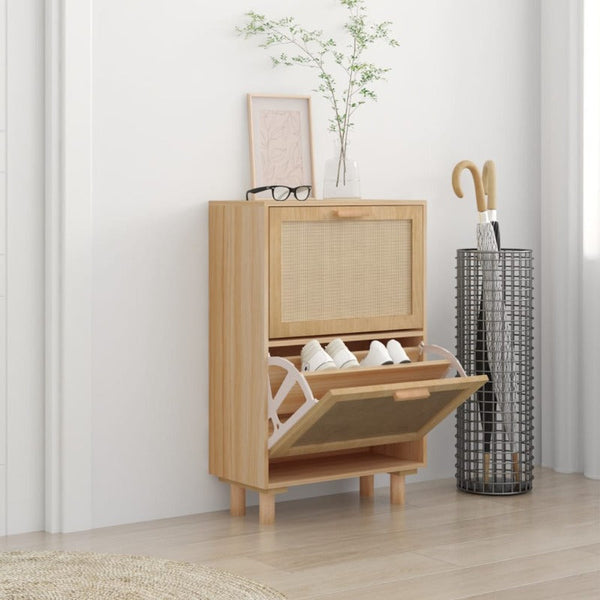 Shoe Cabinets Shoe Cabinet Brown 52X25x80 Cm Engineered Wood And Natural Rattan