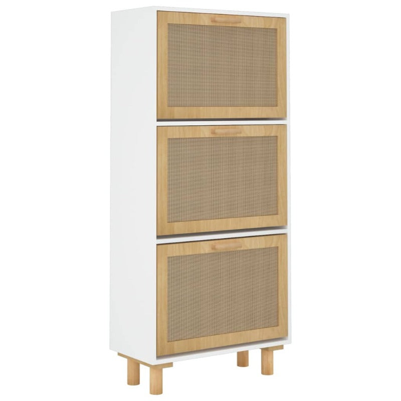 Shoe Cabinet White 52X25x115 Cm Engineered Wood And Natural Rattan Shoe Cabinets