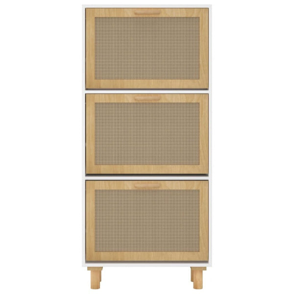 Shoe Cabinet White 52X25x115 Cm Engineered Wood And Natural Rattan Shoe Cabinets