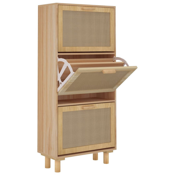 Shoe Cabinet Brown 52X25x115 Cm Engineered Wood And Natural Rattan Shoe Cabinets