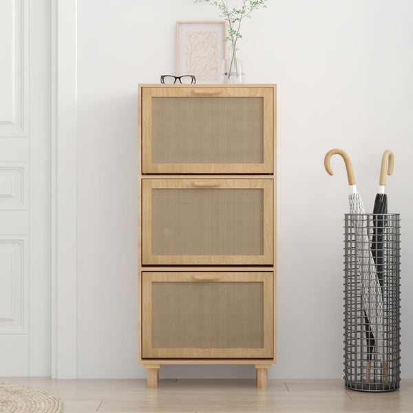 Shoe Cabinet Brown 52X25x115 Cm Engineered Wood And Natural Rattan Shoe Cabinets