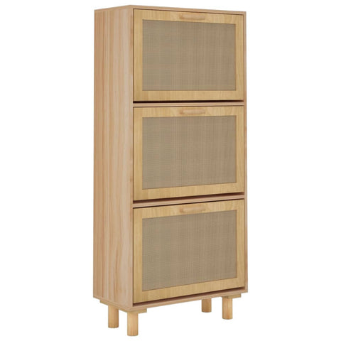 Shoe Cabinet Brown 52X25x115 Cm Engineered Wood And Natural Rattan Shoe Cabinets