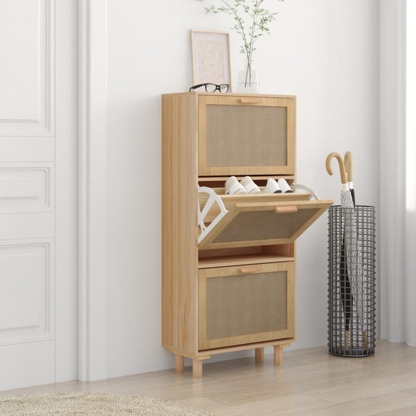 Shoe Cabinet Brown 52X25x115 Cm Engineered Wood And Natural Rattan Shoe Cabinets