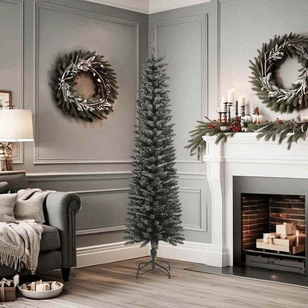 Artificial Slim Christmas Tree With Stand Green 180 Cm Pvc Seasonal Decorations