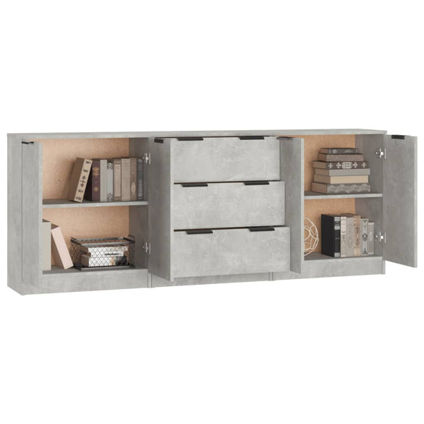 3 Piece Sideboards Concrete Grey Engineered Wood Sideboards & Buffets