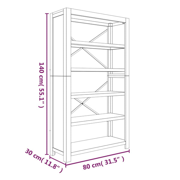 5 Tier Bookcase 80X30x140 Cm Solid Wood Acacia Bookshelves