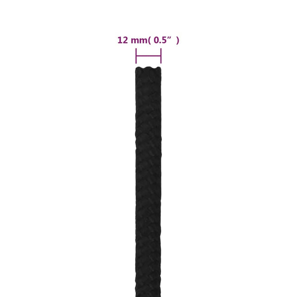 Vidaxl Work Rope Black 12 Mm 100 Polyester Ropes Cords & Slings