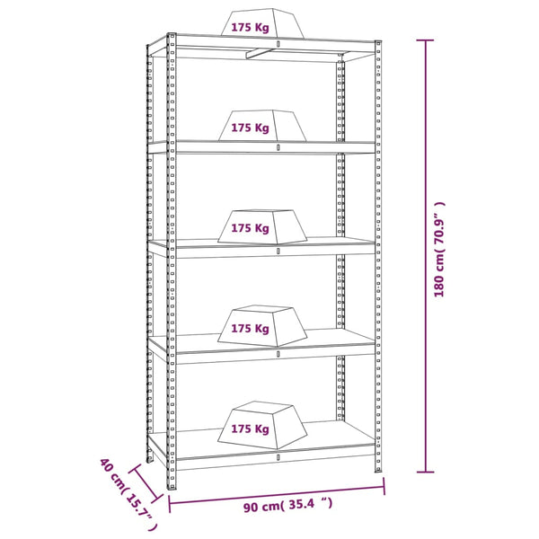 5-Layer Storage Shelf Anthracite Steel And Engineered Wood