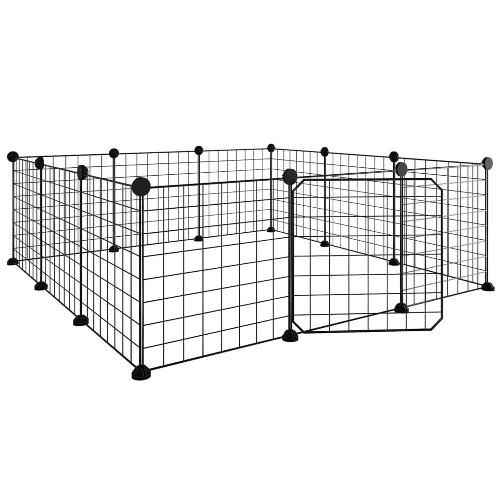 Vidaxl 12 Panel Pet Cage With Door Black 35X35 Cm Steel Dog Cages