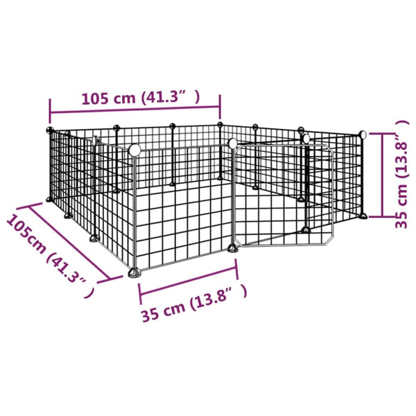 Vidaxl 12 Panel Pet Cage With Door Black 35X35 Cm Steel Dog Cages