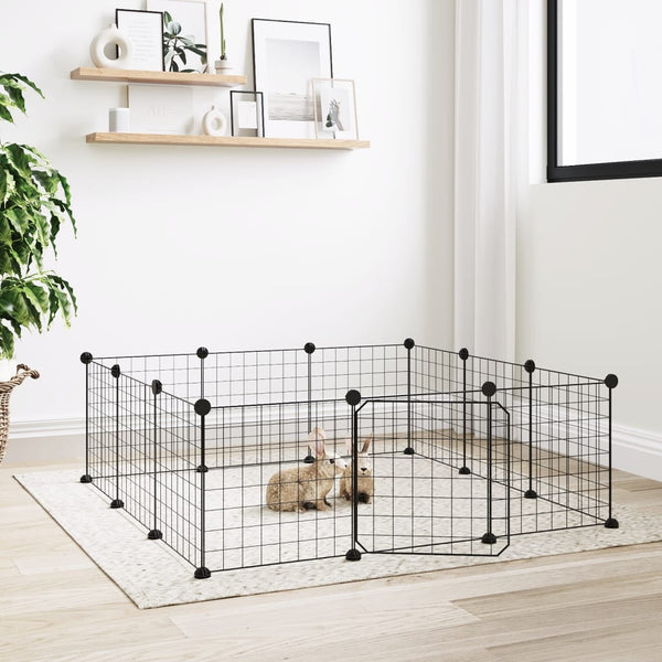 Vidaxl 12 Panel Pet Cage With Door Black 35X35 Cm Steel Dog Cages