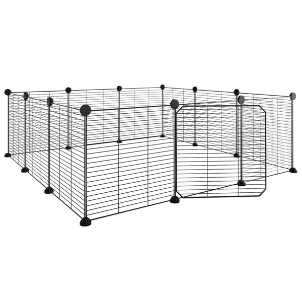 Vidaxl 12 Panel Pet Cage With Door Black 35X35 Cm Steel Dog Cages