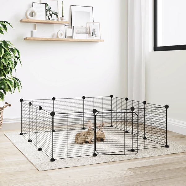 Vidaxl 12 Panel Pet Cage With Door Black 35X35 Cm Steel Dog Cages