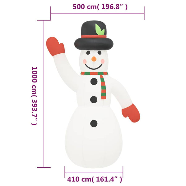 Vidaxl Christmas Inflatable Snowman With Leds 1000 Cm Seasonal Decorations