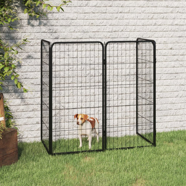 Dog Playpen 4 Panels Black 50X100 Cm Powder-Coated Steel