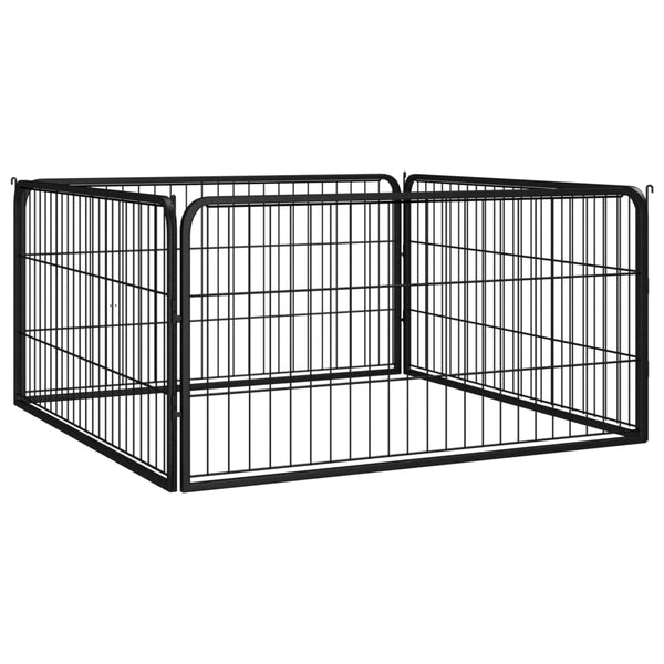 Dog Playpen 4 Panels Black 100X50 Cm Powder Coated Steel Fences & Pens