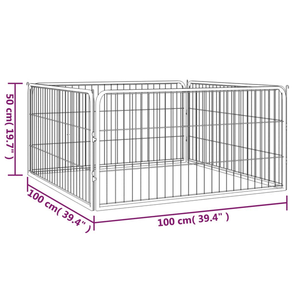 Dog Playpen 4 Panels Black 100X50 Cm Powder Coated Steel Fences & Pens