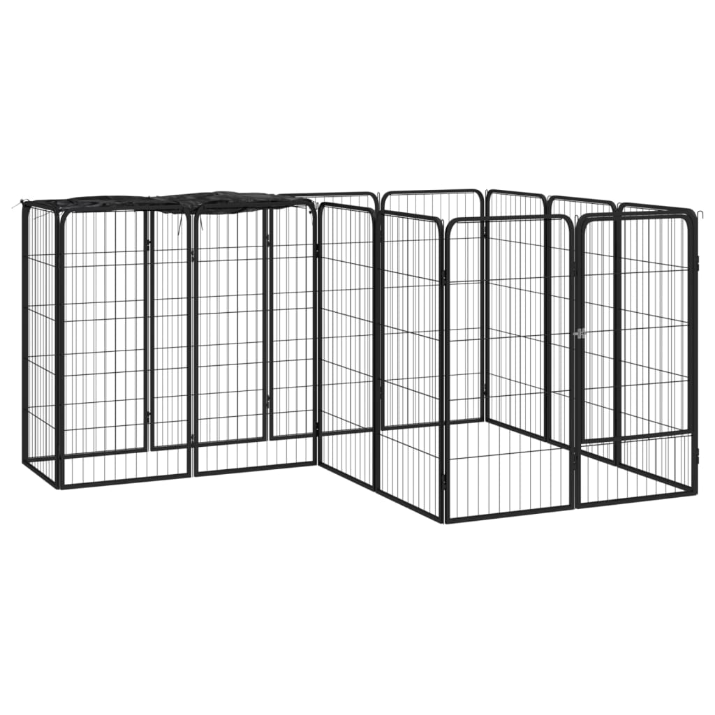 14 Panel Dog Playpen Black 50X100 Cm Powder Coated Steel Fences & Pens