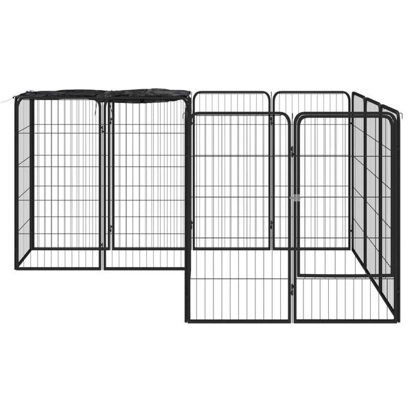Fences & Pens 14 Panel Dog Playpen Black 50X100 Cm Powder Coated Steel