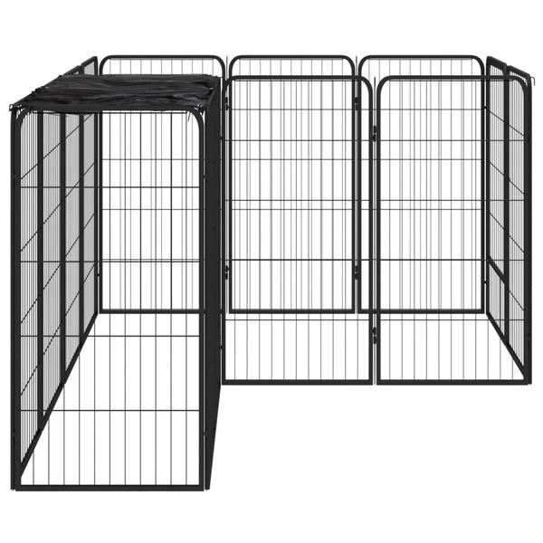 14 Panel Dog Playpen Black 50X100 Cm Powder Coated Steel Fences & Pens