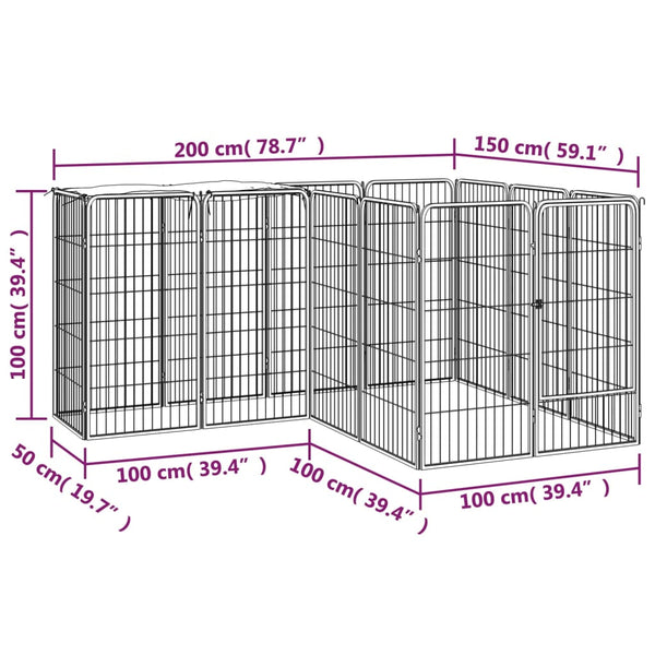 14 Panel Dog Playpen Black 50X100 Cm Powder Coated Steel Fences & Pens
