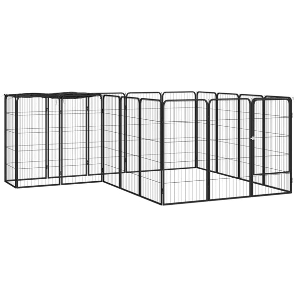 Fences & Pens 18 Panel Dog Playpen Black 50X100 Cm Powder Coated Steel