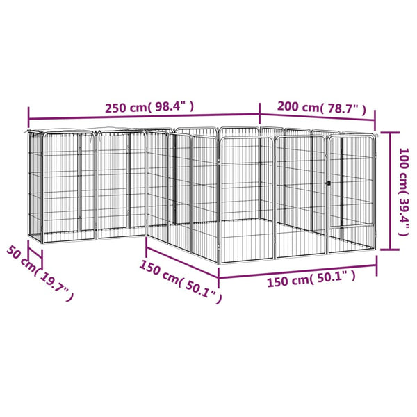 Fences & Pens 18 Panel Dog Playpen Black 50X100 Cm Powder Coated Steel