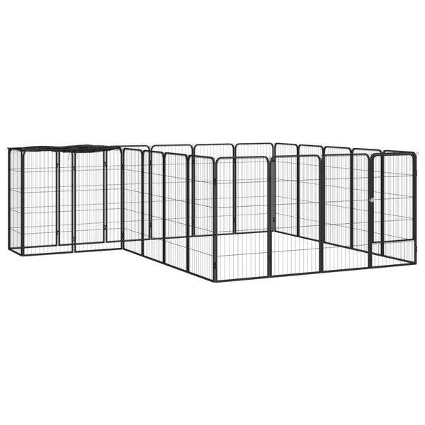 Fences & Pens 22 Panel Dog Playpen Black 50X100 Cm Powder Coated Steel