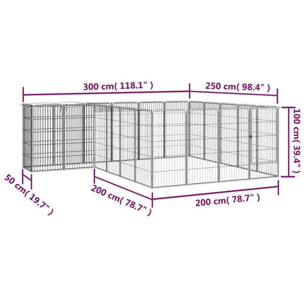 Fences & Pens 22 Panel Dog Playpen Black 50X100 Cm Powder Coated Steel