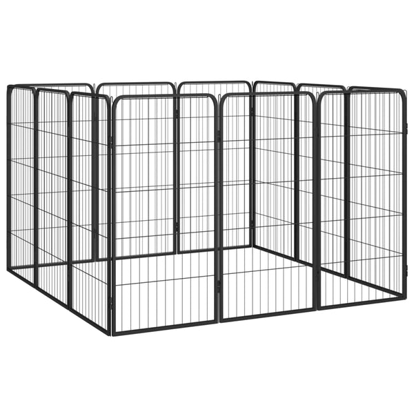 12 Panel Dog Playpen Black 50X100 Cm Powder Coated Steel Fences & Pens