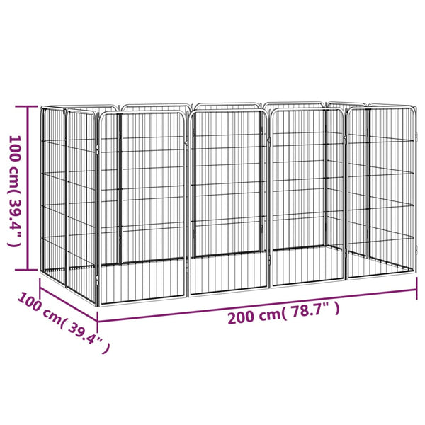 12 Panel Dog Playpen Black 50X100 Cm Powder Coated Steel Fences & Pens