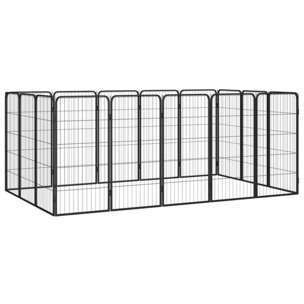 Fences & Pens 16 Panel Dog Playpen Black 50X100 Cm Powder Coated Steel