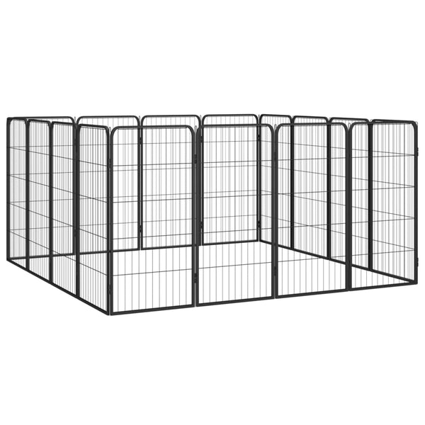 Fences & Pens 16 Panel Dog Playpen Black 50X100 Cm Powder Coated Steel