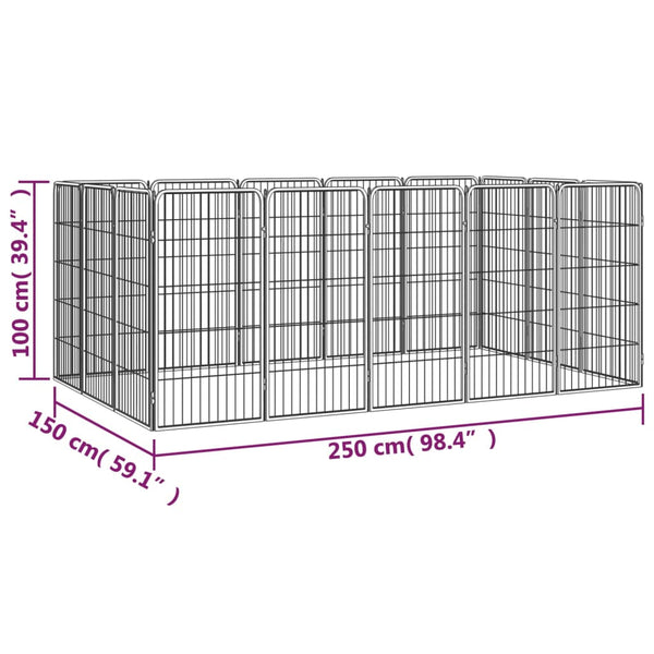 Fences & Pens 16 Panel Dog Playpen Black 50X100 Cm Powder Coated Steel