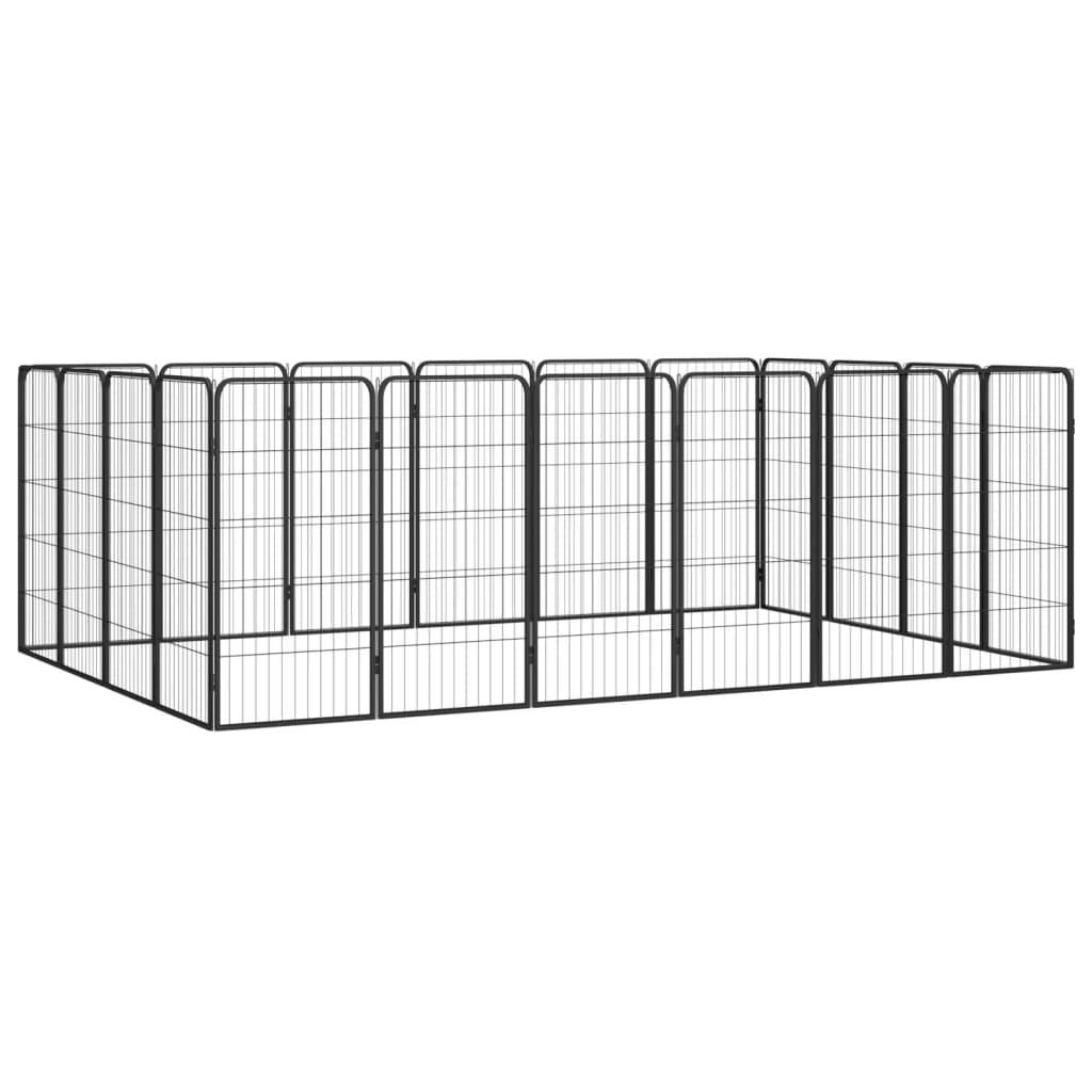 Fences & Pens 20 Panel Dog Playpen Black 50X100 Cm Powder Coated Steel