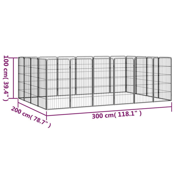 Fences & Pens 20 Panel Dog Playpen Black 50X100 Cm Powder Coated Steel
