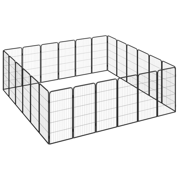 Fences & Pens 24 Panel Dog Playpen Black 50X100 Cm Powder Coated Steel