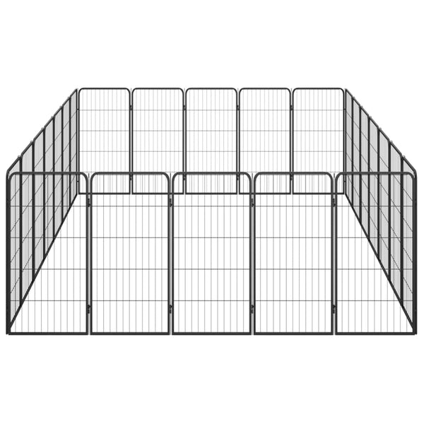 Fences & Pens 24 Panel Dog Playpen Black 50X100 Cm Powder Coated Steel
