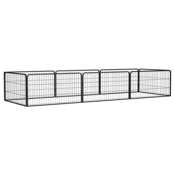 8 Panel Dog Playpen Black 100X50 Cm Powder Coated Steel Fences & Pens