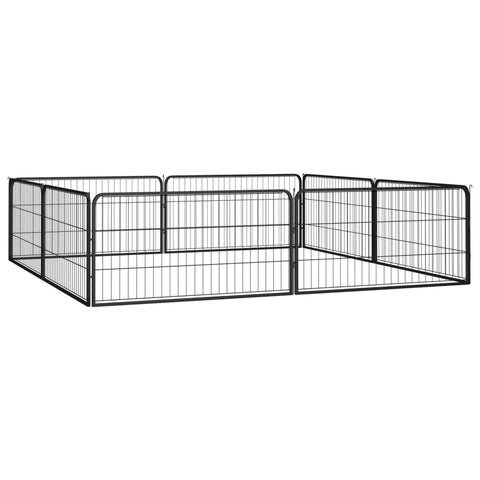 8 Panel Dog Playpen Black 100X50 Cm Powder Coated Steel Fences & Pens