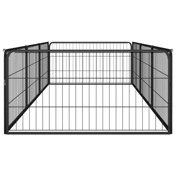 8 Panel Dog Playpen Black 100X50 Cm Powder Coated Steel Fences & Pens