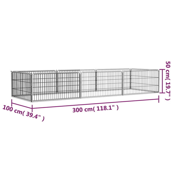 8 Panel Dog Playpen Black 100X50 Cm Powder Coated Steel Fences & Pens