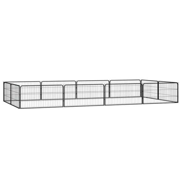 12 Panel Dog Playpen Black 100X50 Cm Powder Coated Steel Fences & Pens